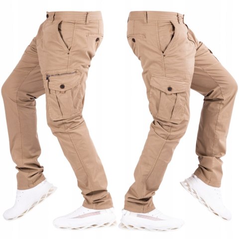 R.30 ALFREDO bojówki camel WĄSKA nogawka