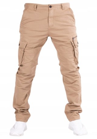 R.30 ALFREDO bojówki camel WĄSKA nogawka