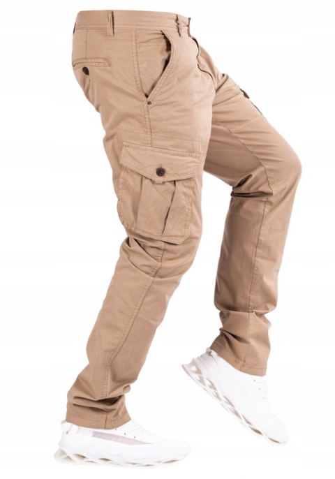 R.30 ALFREDO bojówki camel WĄSKA nogawka