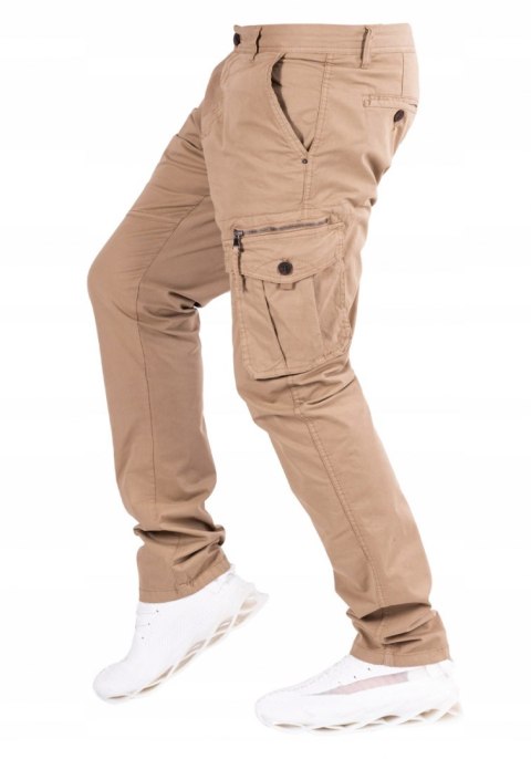 R.30 ALFREDO bojówki camel WĄSKA nogawka