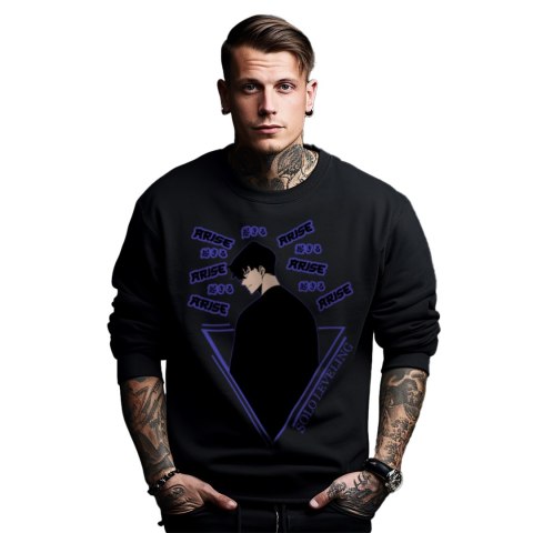 Bluza czarna męska z nadrukiem Solo Leveling Ore dake Level Up na Ken Bluza czarna męska z nadrukiem Solo Leveling Ore dake Level Up na Ken