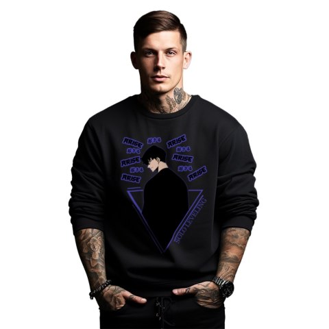 Bluza czarna męska z nadrukiem Solo Leveling Ore dake Level Up na Ken Bluza czarna męska z nadrukiem Solo Leveling Ore dake Level Up na Ken