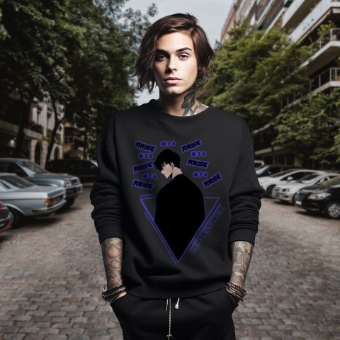 Bluza czarna męska z nadrukiem Solo Leveling Ore dake Level Up na Ken Bluza czarna męska z nadrukiem Solo Leveling Ore dake Level Up na Ken