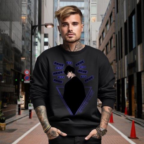 Bluza czarna męska z nadrukiem Solo Leveling Ore dake Level Up na Ken Bluza czarna męska z nadrukiem Solo Leveling Ore dake Level Up na Ken