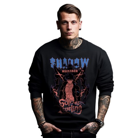 Bluza czarna męska z nadrukiem Solo Leveling Ore dake Level Up na Ken Bluza czarna męska z nadrukiem Solo Leveling Ore dake Level Up na Ken