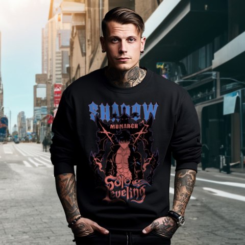 Bluza czarna męska z nadrukiem Solo Leveling Ore dake Level Up na Ken Bluza czarna męska z nadrukiem Solo Leveling Ore dake Level Up na Ken