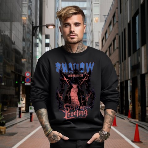 Bluza czarna męska z nadrukiem Solo Leveling Ore dake Level Up na Ken Bluza czarna męska z nadrukiem Solo Leveling Ore dake Level Up na Ken