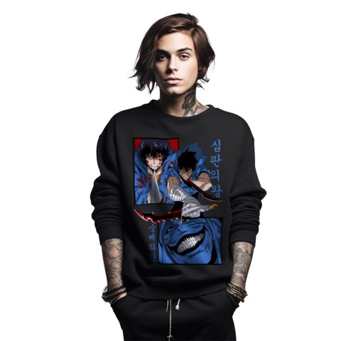 Bluza czarna męska z nadrukiem Solo Leveling Ore dake Level Up na Ken Bluza czarna męska z nadrukiem Solo Leveling Ore dake Level Up na Ken