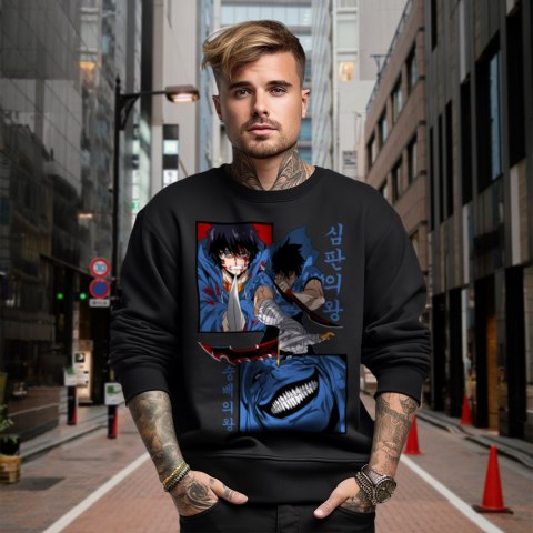 Bluza czarna męska z nadrukiem Solo Leveling Ore dake Level Up na Ken Bluza czarna męska z nadrukiem Solo Leveling Ore dake Level Up na Ken