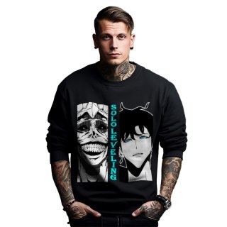 Bluza czarna męska z nadrukiem Solo Leveling Ore dake Level Up na Ken