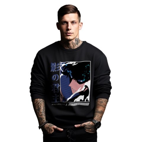 Bluza czarna męska z nadrukiem Solo Leveling Ore dake Level Up na Ken Bluza czarna męska z nadrukiem Solo Leveling Ore dake Level Up na Ken