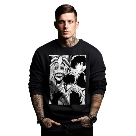 Bluza czarna męska z nadrukiem Solo Leveling Ore dake Level Up na Ken Bluza czarna męska z nadrukiem Solo Leveling Ore dake Level Up na Ken