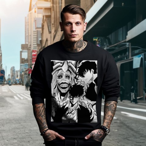 Bluza czarna męska z nadrukiem Solo Leveling Ore dake Level Up na Ken Bluza czarna męska z nadrukiem Solo Leveling Ore dake Level Up na Ken
