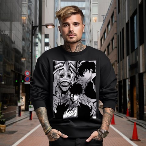 Bluza czarna męska z nadrukiem Solo Leveling Ore dake Level Up na Ken Bluza czarna męska z nadrukiem Solo Leveling Ore dake Level Up na Ken