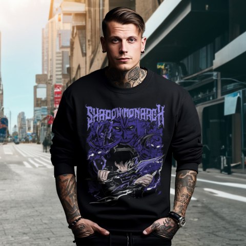 Bluza czarna męska z nadrukiem Solo Leveling Ore dake Level Up na Ken Bluza czarna męska z nadrukiem Solo Leveling Ore dake Level Up na Ken