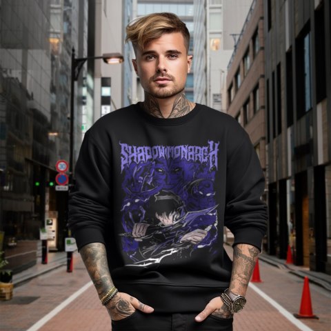 Bluza czarna męska z nadrukiem Solo Leveling Ore dake Level Up na Ken Bluza czarna męska z nadrukiem Solo Leveling Ore dake Level Up na Ken