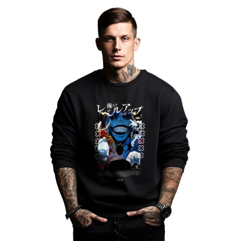 Bluza czarna męska z nadrukiem Solo Leveling Ore dake Level Up na Ken Bluza czarna męska z nadrukiem Solo Leveling Ore dake Level Up na Ken
