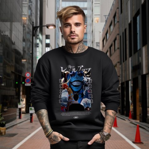 Bluza czarna męska z nadrukiem Solo Leveling Ore dake Level Up na Ken Bluza czarna męska z nadrukiem Solo Leveling Ore dake Level Up na Ken