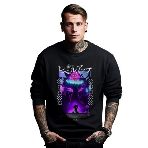 Bluza czarna męska z nadrukiem Solo Leveling Ore dake Level Up na Ken Bluza czarna męska z nadrukiem Solo Leveling Ore dake Level Up na Ken