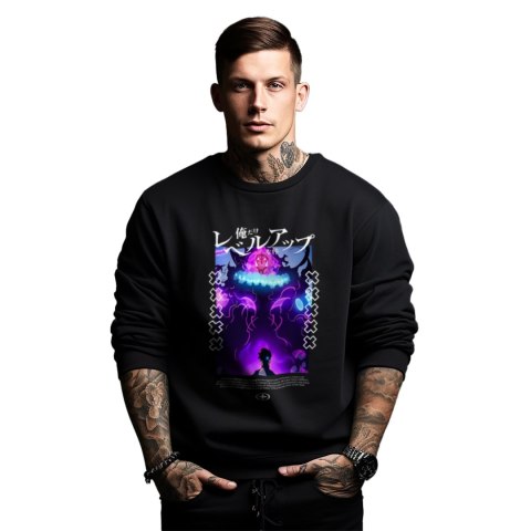 Bluza czarna męska z nadrukiem Solo Leveling Ore dake Level Up na Ken Bluza czarna męska z nadrukiem Solo Leveling Ore dake Level Up na Ken