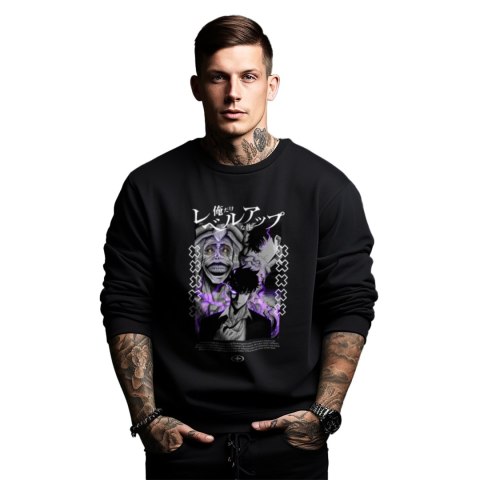 Bluza czarna męska z nadrukiem Solo Leveling Ore dake Level Up na Ken