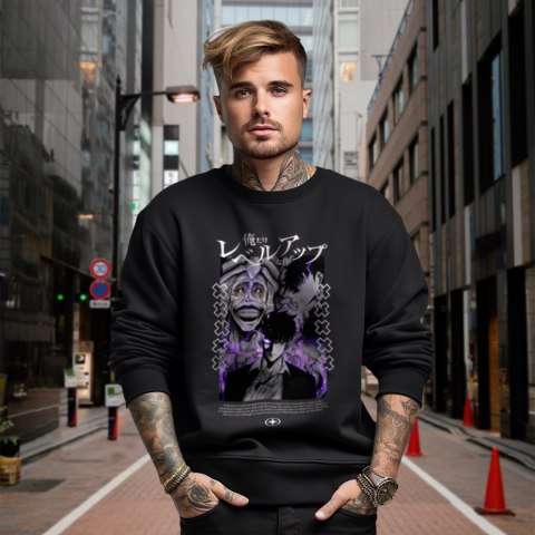Bluza czarna męska z nadrukiem Solo Leveling Ore dake Level Up na Ken