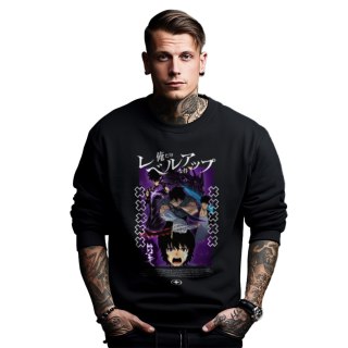Bluza czarna męska z nadrukiem Solo Leveling Ore dake Level Up na Ken