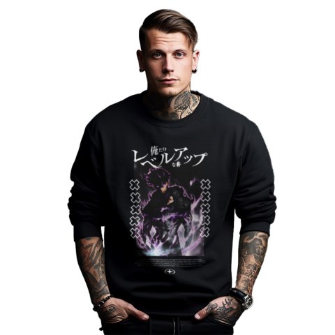 Bluza czarna męska z nadrukiem Solo Leveling Ore dake Level Up na Ken Bluza czarna męska z nadrukiem Solo Leveling Ore dake Level Up na Ken