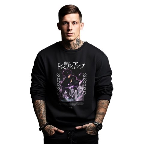 Bluza czarna męska z nadrukiem Solo Leveling Ore dake Level Up na Ken Bluza czarna męska z nadrukiem Solo Leveling Ore dake Level Up na Ken