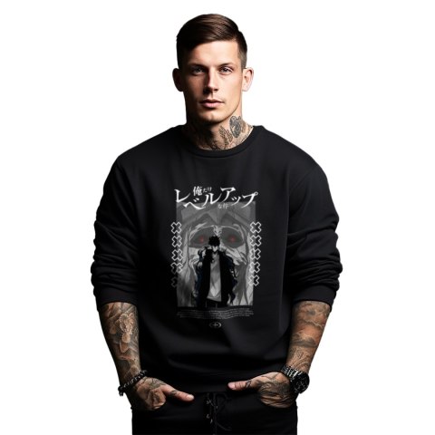 Bluza czarna męska z nadrukiem Solo Leveling Ore dake Level Up na Ken Bluza czarna męska z nadrukiem Solo Leveling Ore dake Level Up na Ken