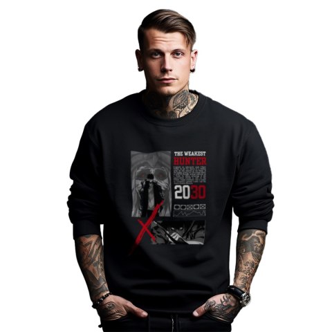 Bluza czarna męska z nadrukiem Solo Leveling Ore dake Level Up na Ken Bluza czarna męska z nadrukiem Solo Leveling Ore dake Level Up na Ken
