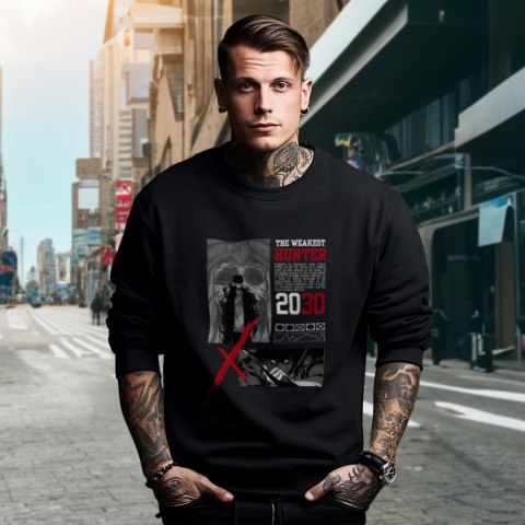 Bluza czarna męska z nadrukiem Solo Leveling Ore dake Level Up na Ken Bluza czarna męska z nadrukiem Solo Leveling Ore dake Level Up na Ken