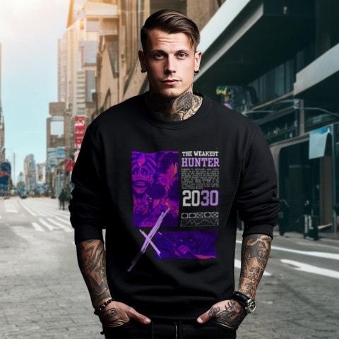 Bluza czarna męska z nadrukiem Solo Leveling Ore dake Level Up na Ken Bluza czarna męska z nadrukiem Solo Leveling Ore dake Level Up na Ken