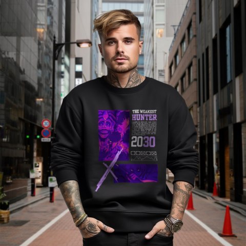 Bluza czarna męska z nadrukiem Solo Leveling Ore dake Level Up na Ken Bluza czarna męska z nadrukiem Solo Leveling Ore dake Level Up na Ken