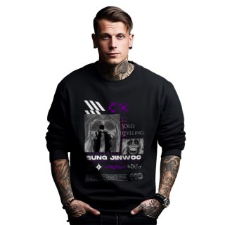 Bluza czarna męska z nadrukiem Solo Leveling Ore dake Level Up na Ken