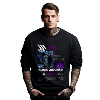 Bluza czarna męska z nadrukiem Solo Leveling Ore dake Level Up na Ken