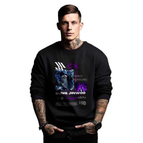 Bluza czarna męska z nadrukiem Solo Leveling Ore dake Level Up na Ken Bluza czarna męska z nadrukiem Solo Leveling Ore dake Level Up na Ken