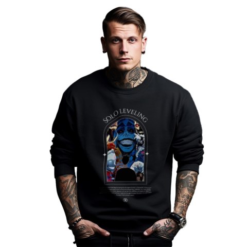 Bluza czarna męska z nadrukiem Solo Leveling Ore dake Level Up na Ken Bluza czarna męska z nadrukiem Solo Leveling Ore dake Level Up na Ken