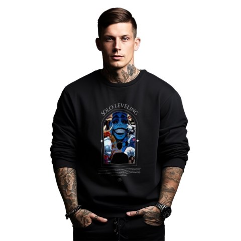 Bluza czarna męska z nadrukiem Solo Leveling Ore dake Level Up na Ken Bluza czarna męska z nadrukiem Solo Leveling Ore dake Level Up na Ken