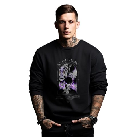 Bluza czarna męska z nadrukiem Solo Leveling Ore dake Level Up na Ken Bluza czarna męska z nadrukiem Solo Leveling Ore dake Level Up na Ken