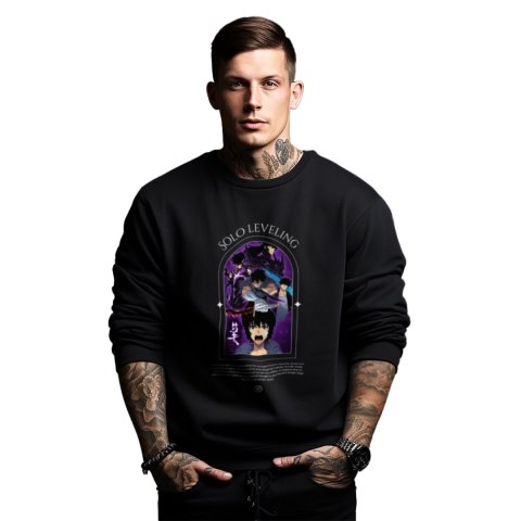 Bluza czarna męska z nadrukiem Solo Leveling Ore dake Level Up na Ken Bluza czarna męska z nadrukiem Solo Leveling Ore dake Level Up na Ken