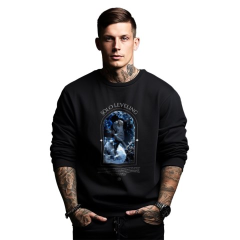 Bluza czarna męska z nadrukiem Solo Leveling Ore dake Level Up na Ken Bluza czarna męska z nadrukiem Solo Leveling Ore dake Level Up na Ken