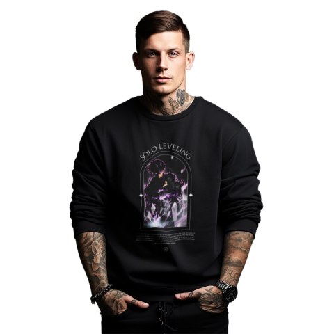 Bluza czarna męska z nadrukiem Solo Leveling Ore dake Level Up na Ken Bluza czarna męska z nadrukiem Solo Leveling Ore dake Level Up na Ken