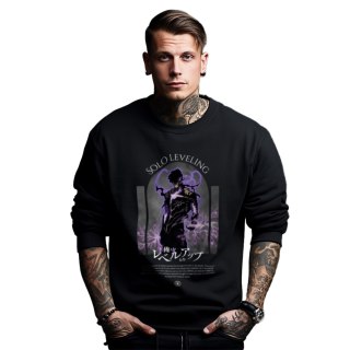 Bluza czarna męska z nadrukiem Solo Leveling Ore dake Level Up na Ken