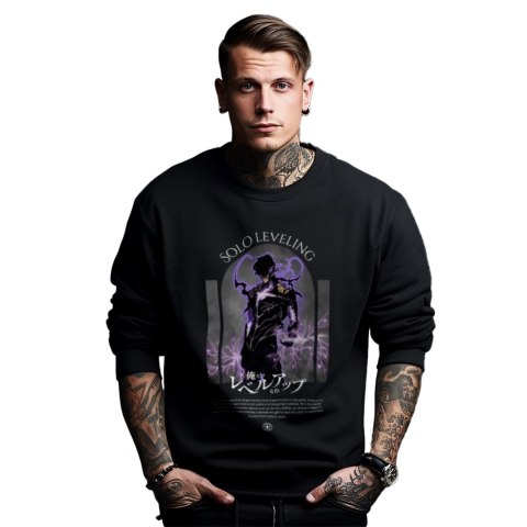 Bluza czarna męska z nadrukiem Solo Leveling Ore dake Level Up na Ken Bluza czarna męska z nadrukiem Solo Leveling Ore dake Level Up na Ken