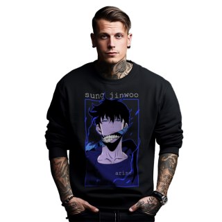 Bluza czarna męska z nadrukiem Solo Leveling Ore dake Level Up na Ken