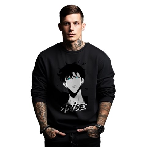 Bluza czarna męska z nadrukiem Solo Leveling Ore dake Level Up na Ken Bluza czarna męska z nadrukiem Solo Leveling Ore dake Level Up na Ken