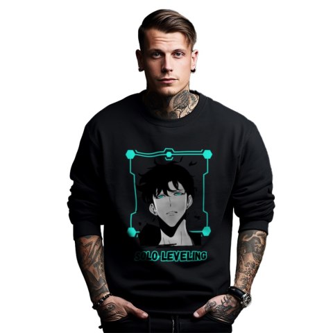 Bluza czarna męska z nadrukiem Solo Leveling Ore dake Level Up na Ken Bluza czarna męska z nadrukiem Solo Leveling Ore dake Level Up na Ken