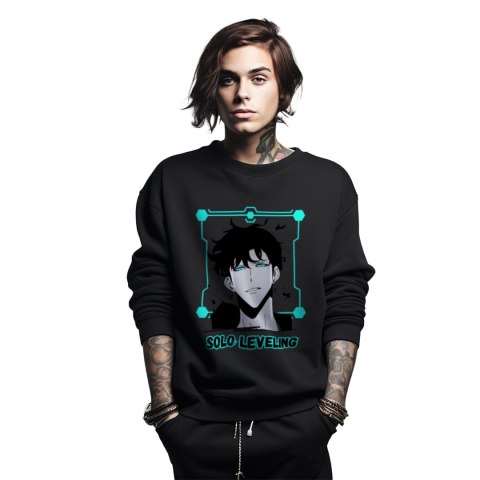 Bluza czarna męska z nadrukiem Solo Leveling Ore dake Level Up na Ken Bluza czarna męska z nadrukiem Solo Leveling Ore dake Level Up na Ken