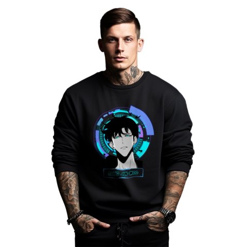 Bluza czarna męska z nadrukiem Solo Leveling Ore dake Level Up na Ken Bluza czarna męska z nadrukiem Solo Leveling Ore dake Level Up na Ken